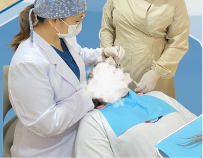 A dentist treating a patient
